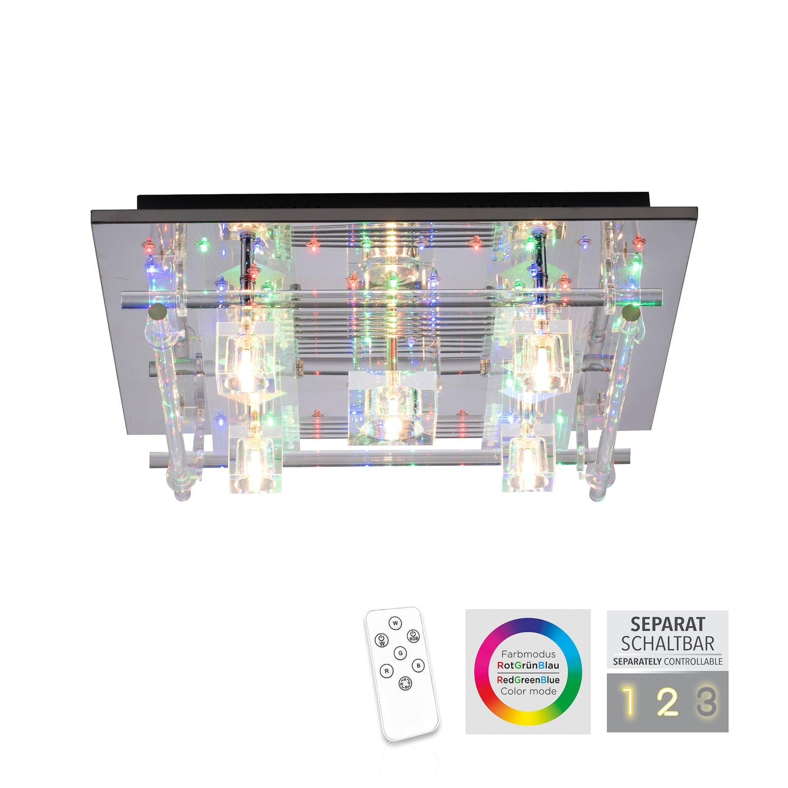 LED taklampe Kemal 2.0 krom RGB med fjernkontroll nærbilde