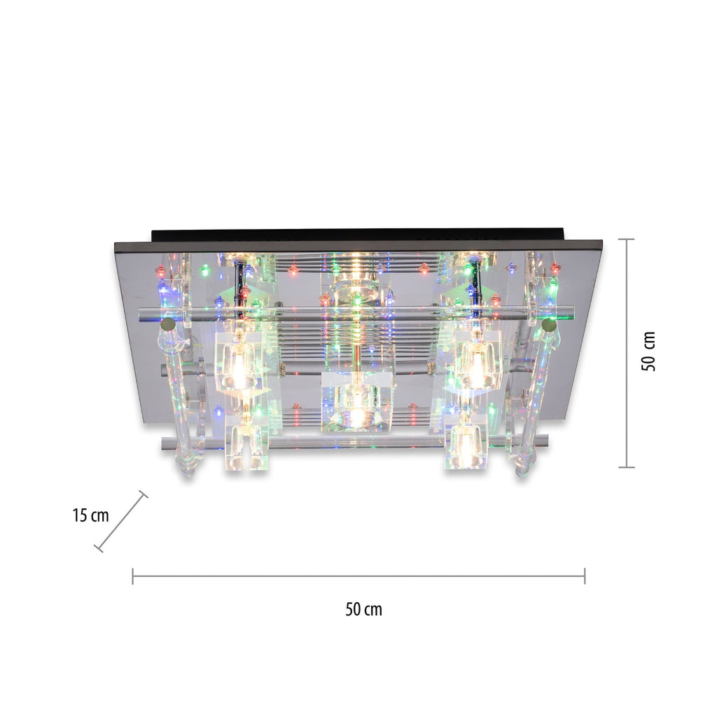 LED taklampe Kemal 2.0 krom RGB med fjernkontroll lys