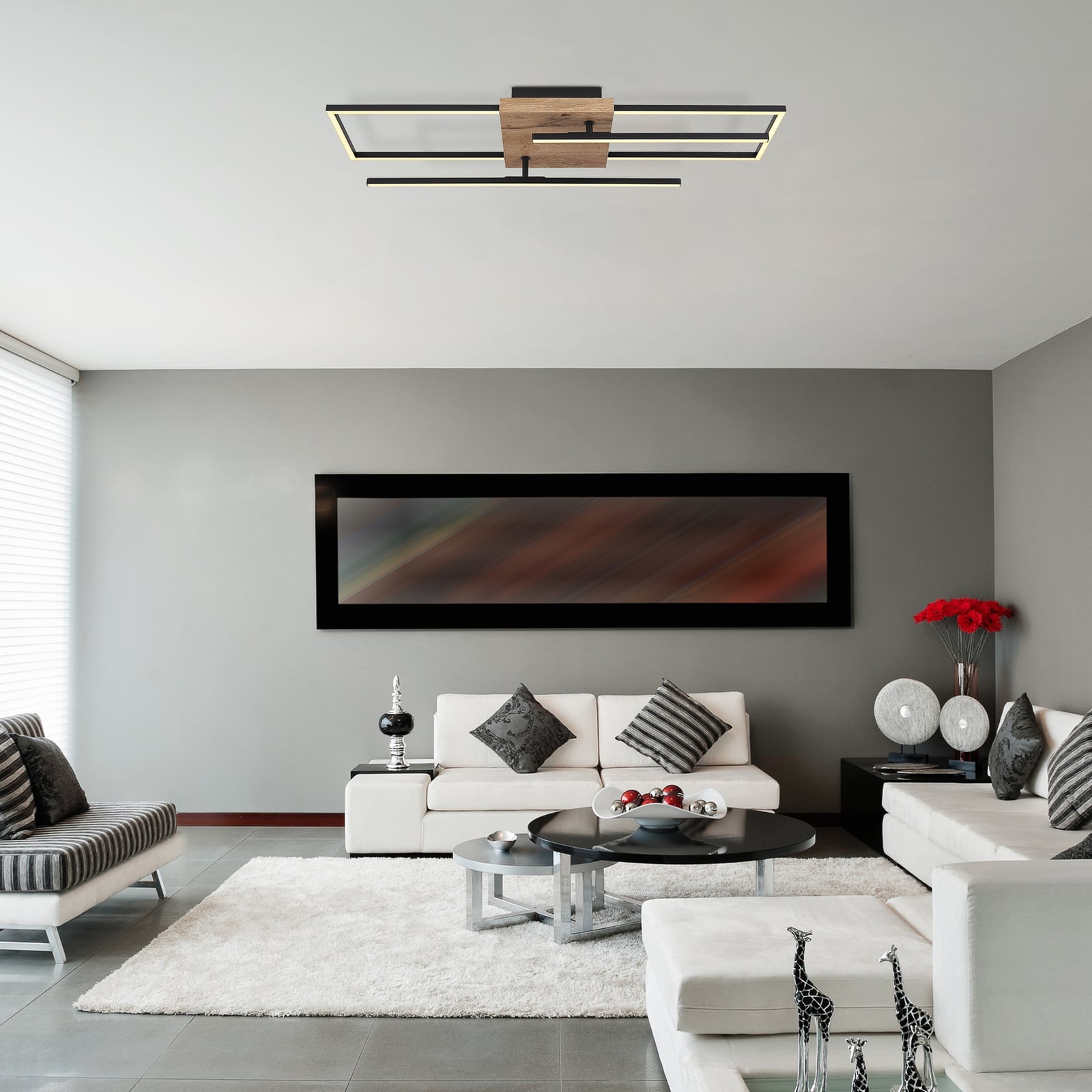 LED taklampe Kendra svart/tre 80x20 cm nærbilde
