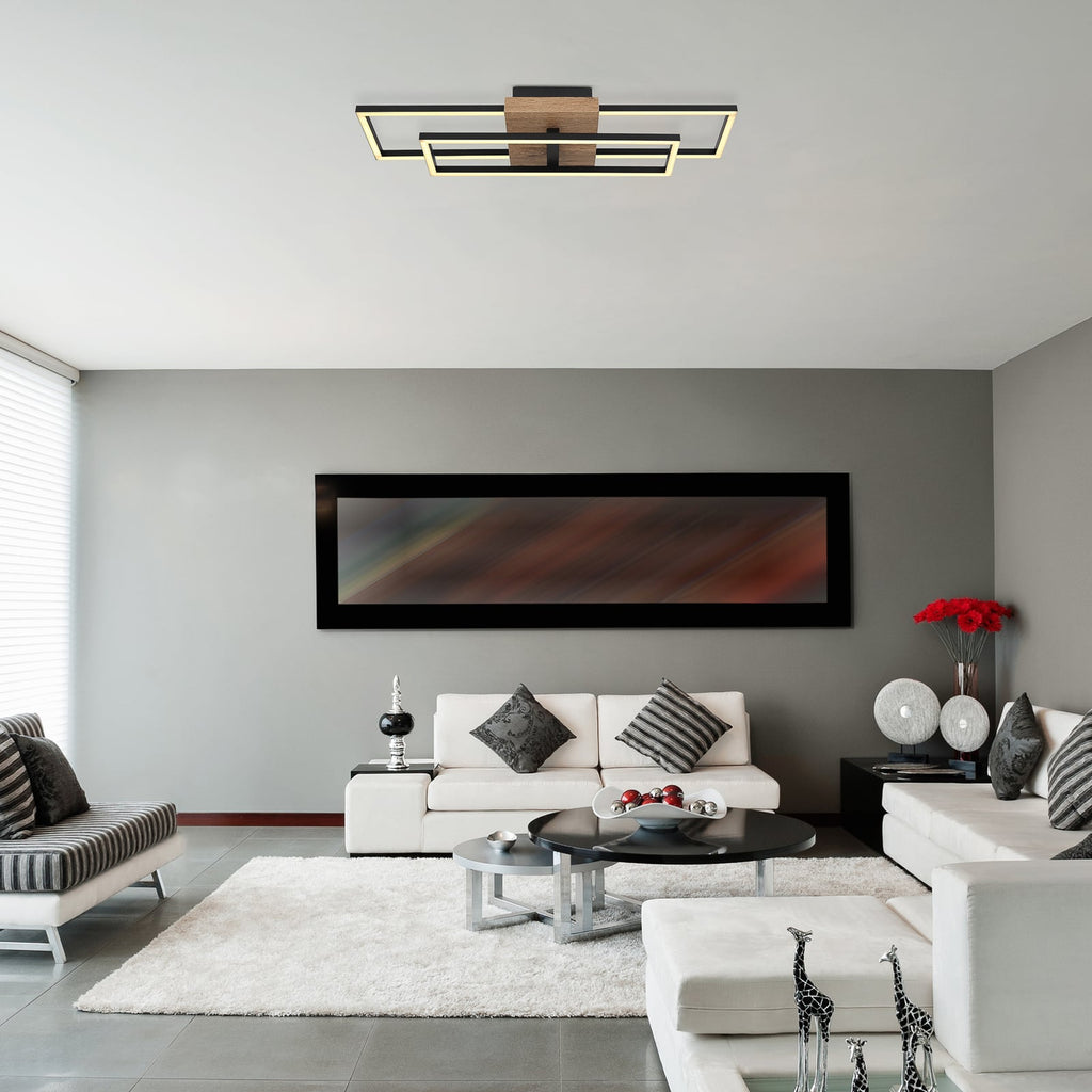 Nærbilde av LED taklampe Kendra svart tre/metall 60 cm