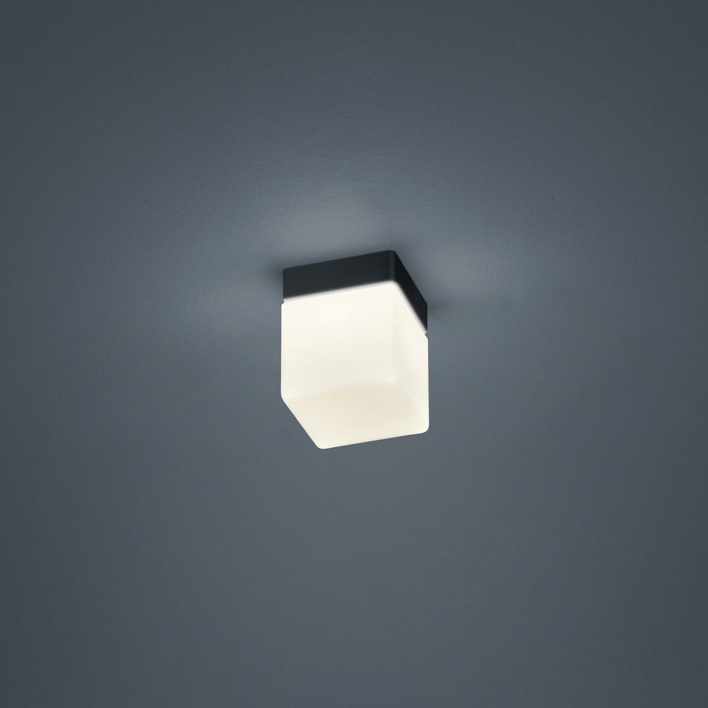 LED taklampe Keto terningform svart opalglass IP44 for baderom