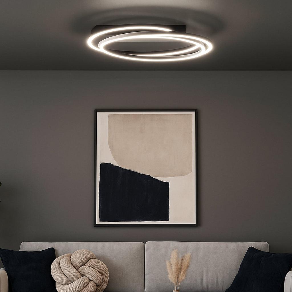 LED taklampe Kiku Ø56 cm dimbar CCT sandsort metall bakside