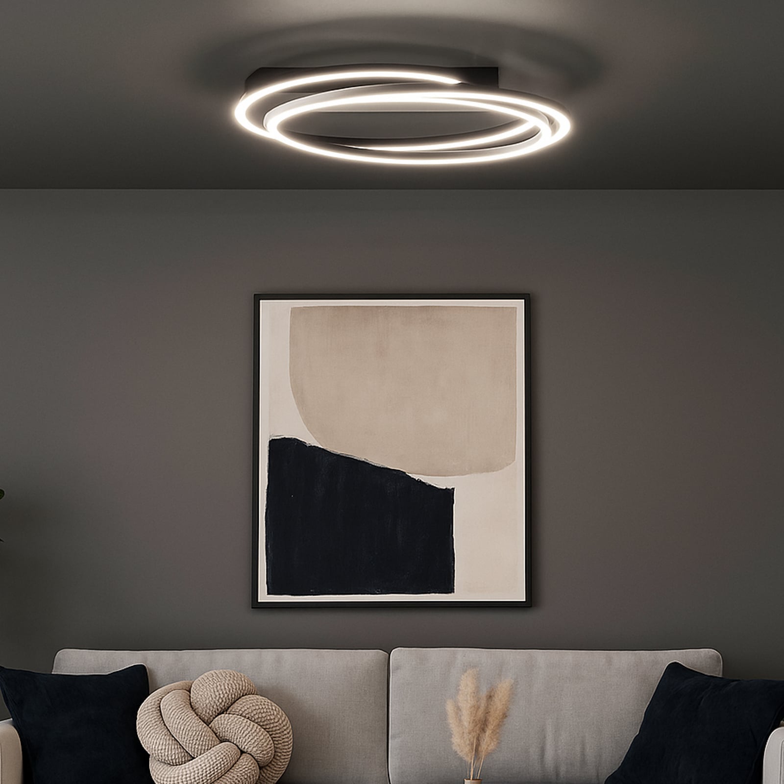 LED taklampe Kiku Ø56 cm dimbar CCT sandsort metall bakside
