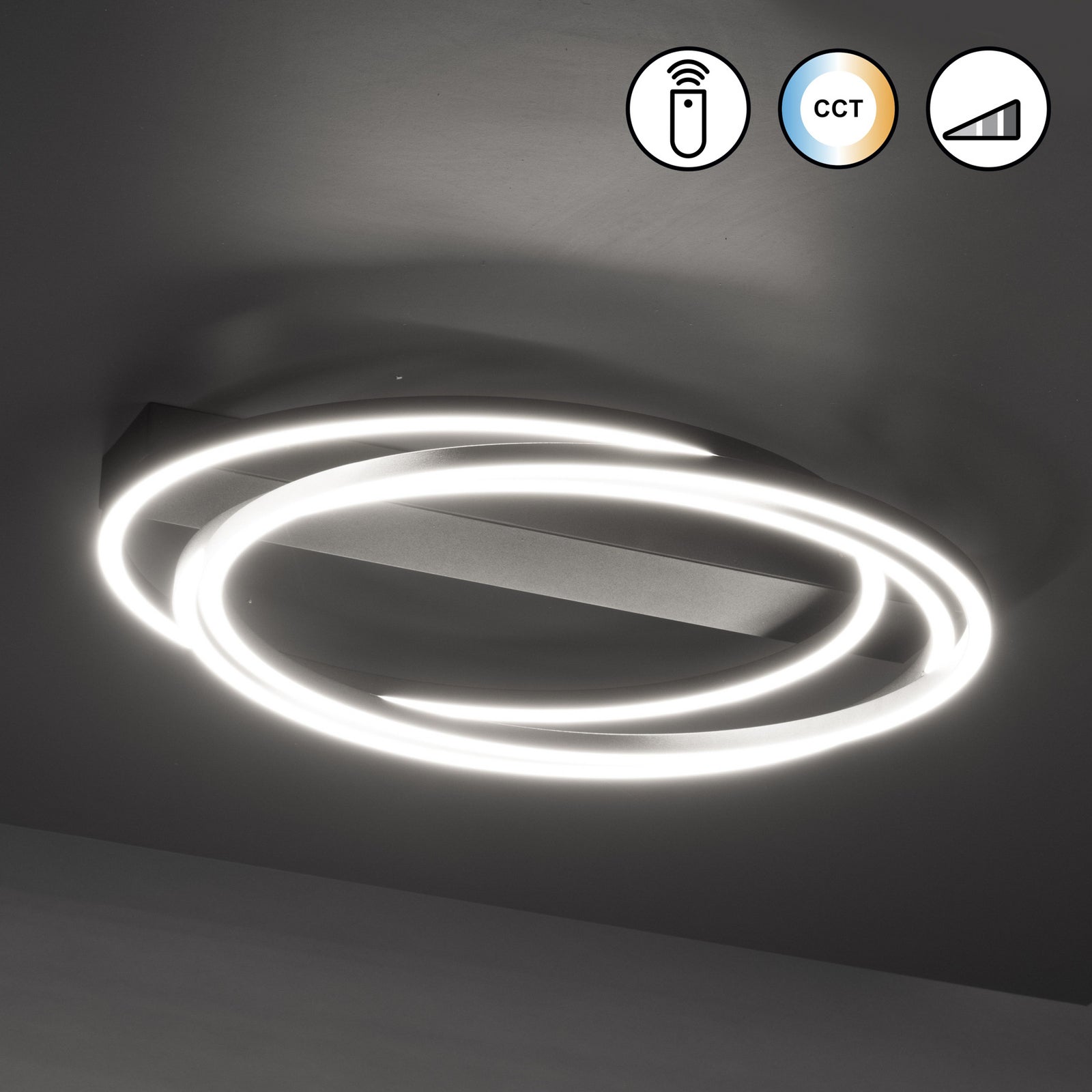 LED taklampe Kiku Ø56 cm dimbar CCT sandsort metall montert