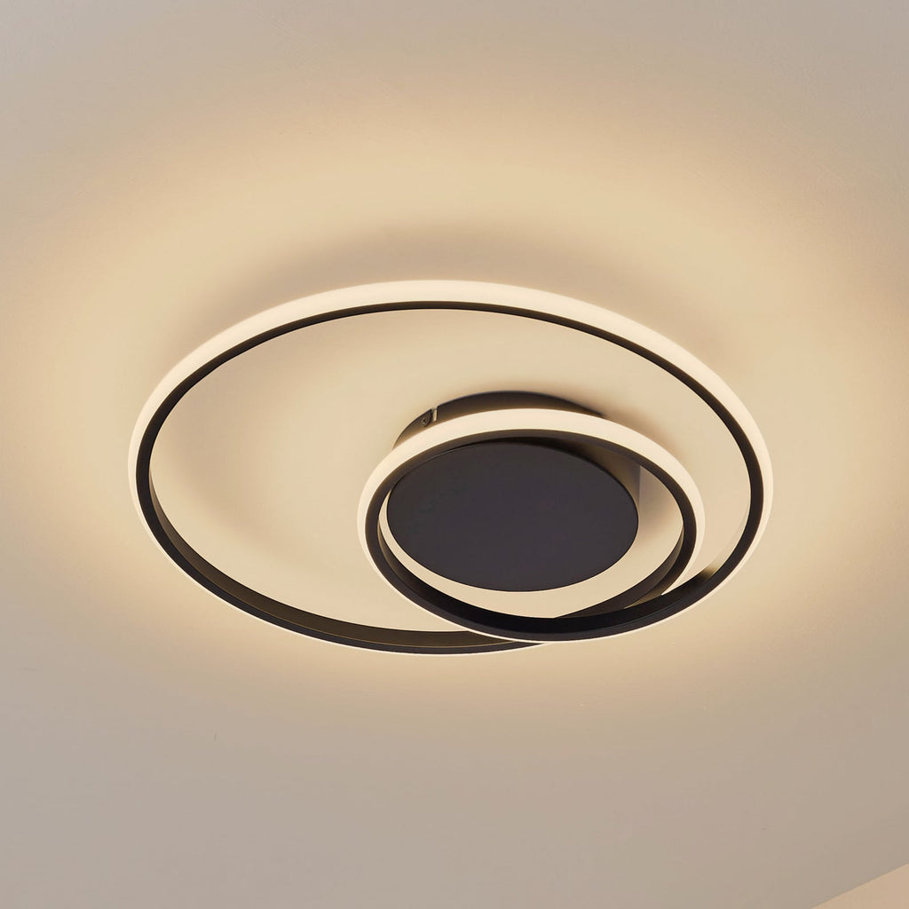 LED taklampe Kyron dimbar svart aluminium Ø45 cm forfra