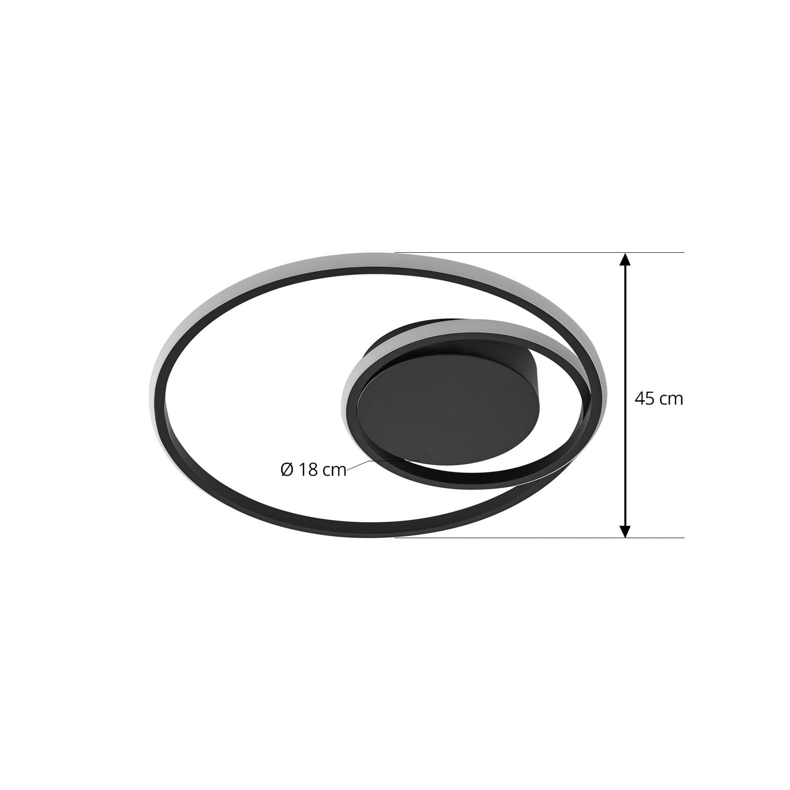LED taklampe Kyron dimbar svart aluminium Ø45 cm lysdetalj