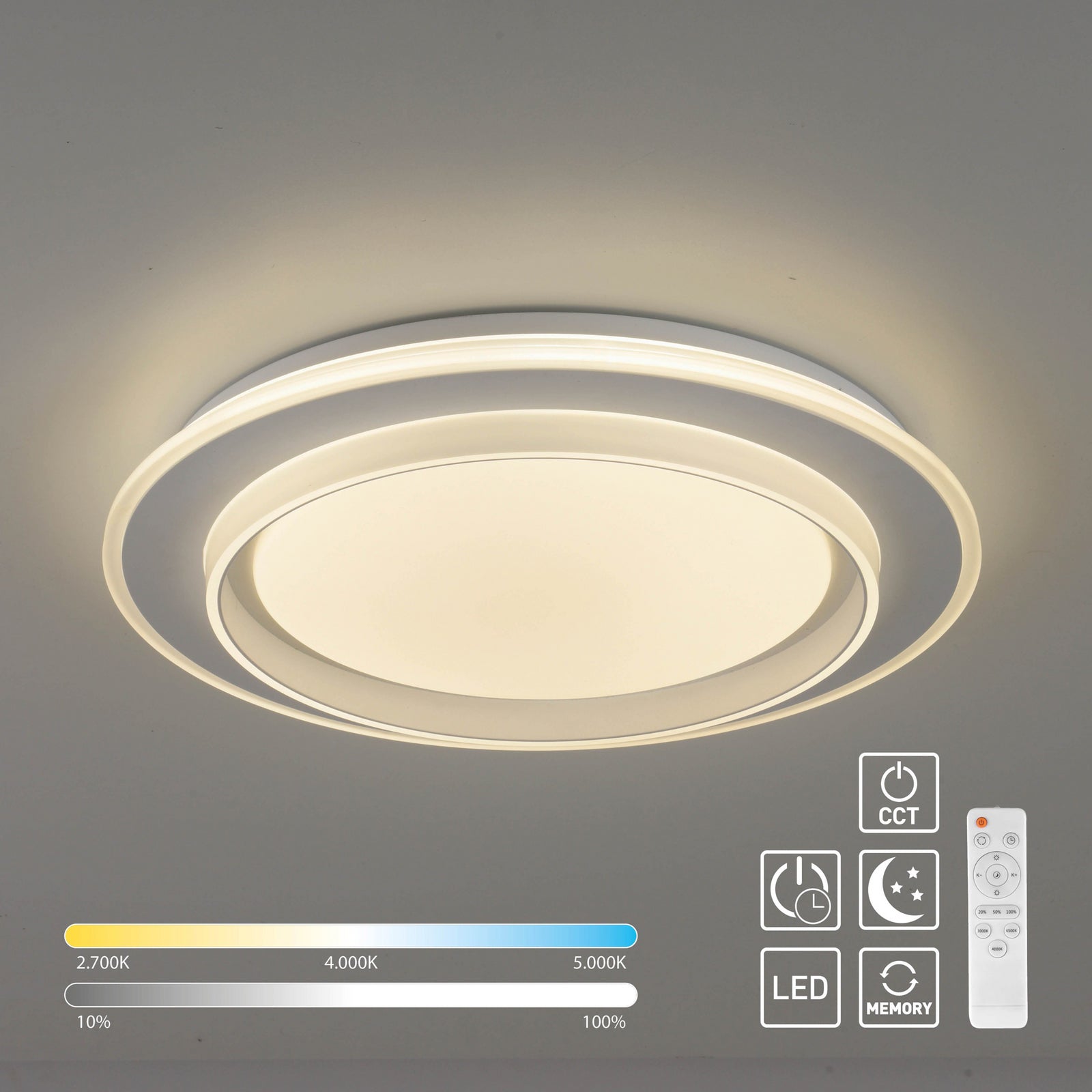LED taklampe Lago dimbar hvit Ø40 cm CCT fjernkontroll produktbilde