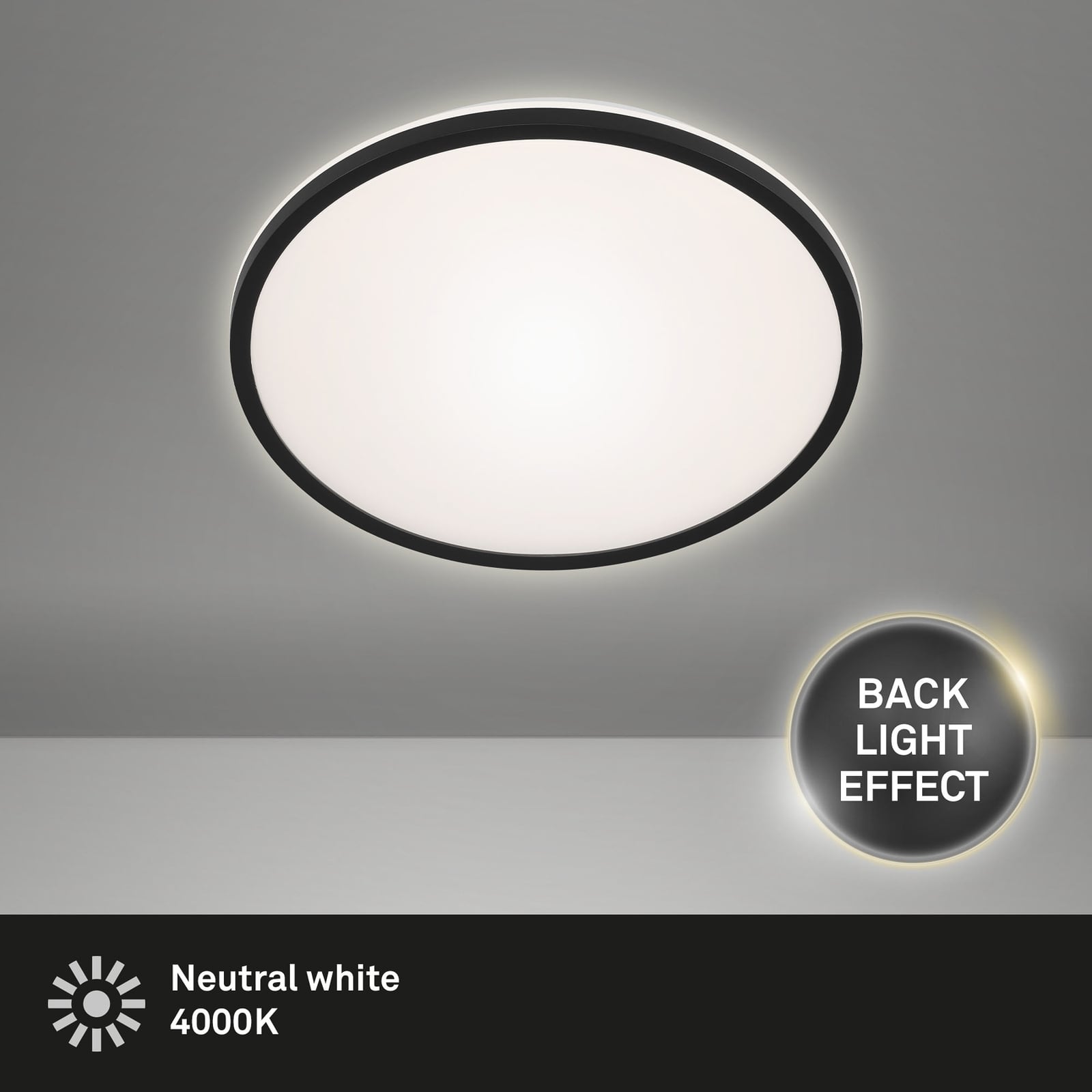 Detalj av LED taklampe Lana med baklyseffekt svart Ø28 cm