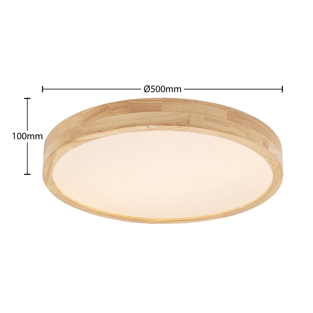 LED taklampe Lanira eik/akryl dimbar CCT Ø50 cm 29W montert i stue