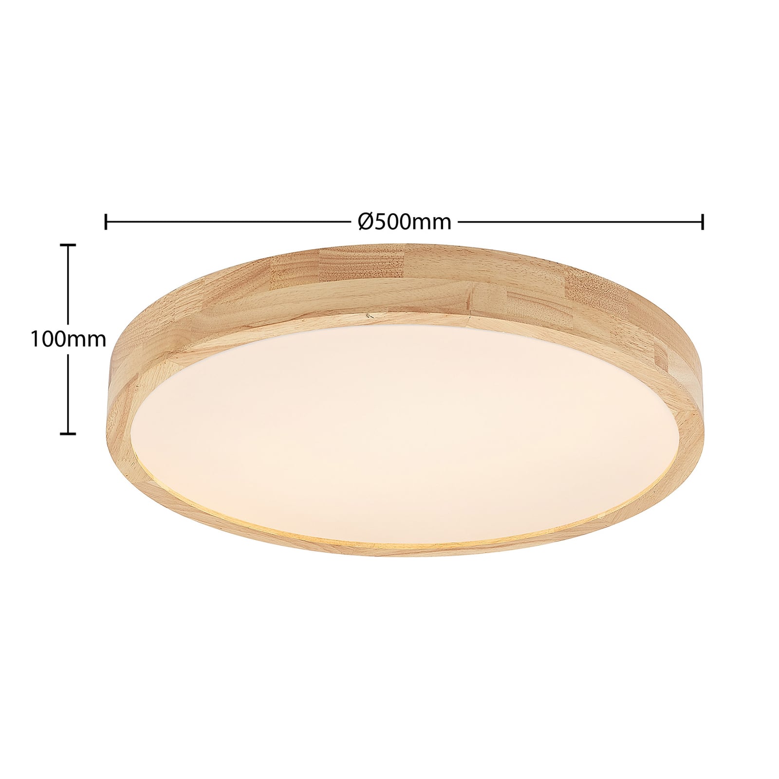 LED taklampe Lanira eik/akryl dimbar CCT Ø50 cm 29W montert i stue