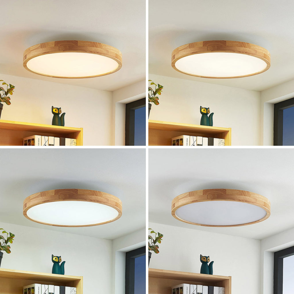 Detalj av LED taklampe Lanira eik/akryl dimbar CCT Ø60 cm