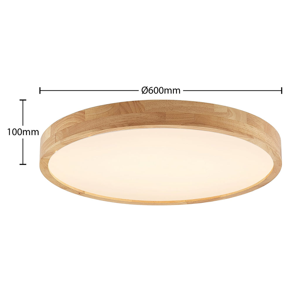 Nærbilde av trestruktur på LED taklampe Lanira eik/akryl dimbar CCT Ø60 cm