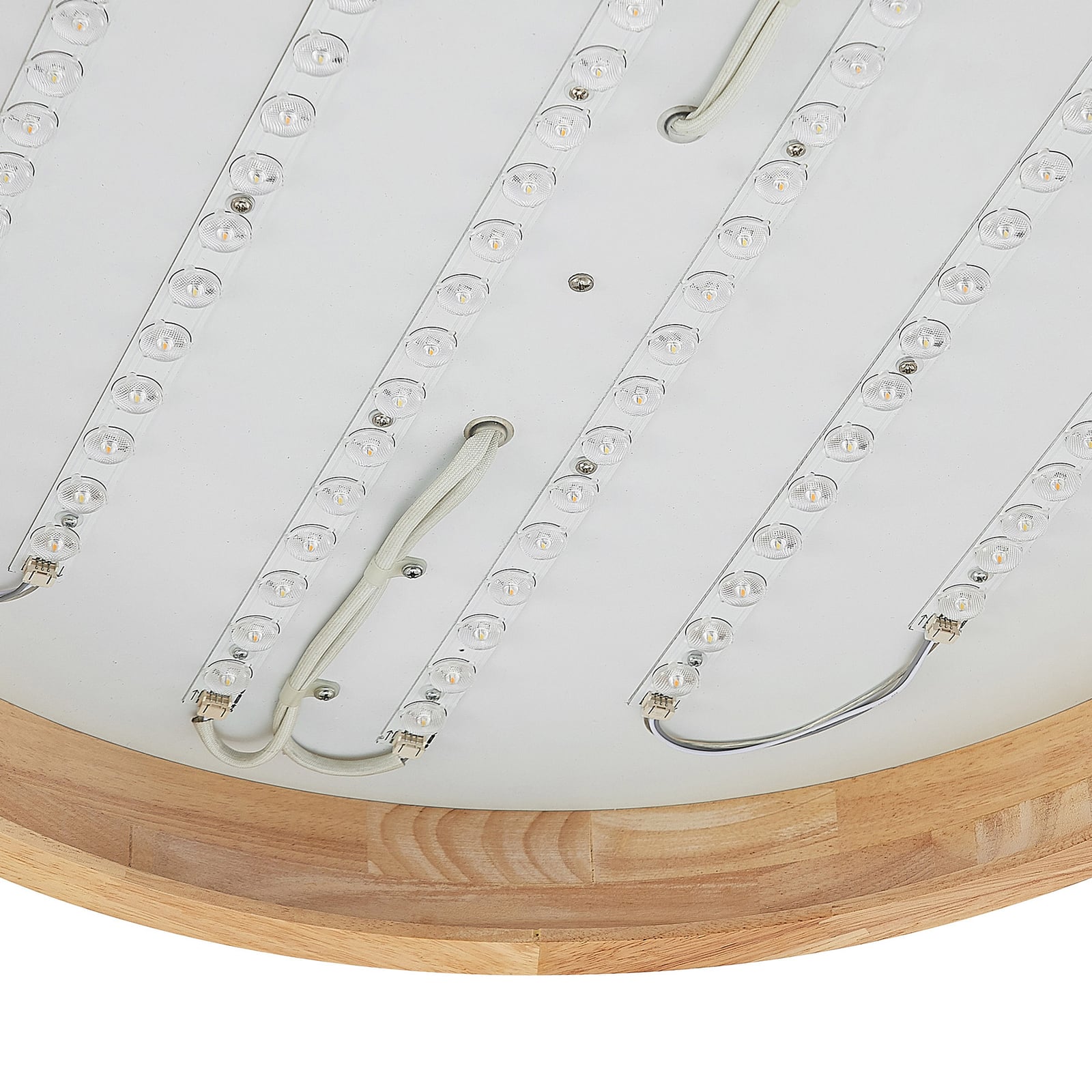 Sidevisning av LED taklampe Lanira eik/akryl dimbar CCT Ø60 cm