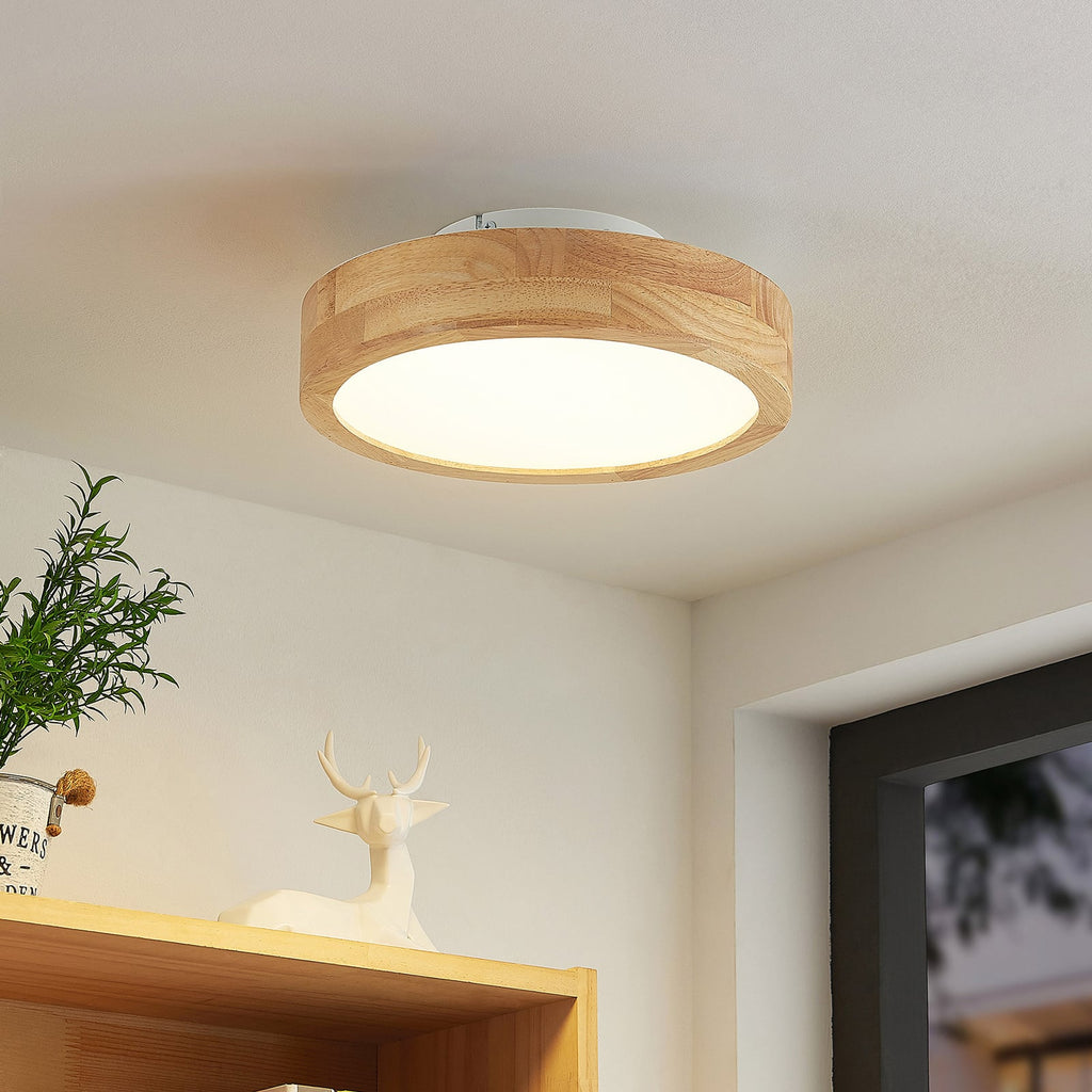 LED taklampe Lanira eik dimbar fjernkontroll CCT Ø30 cm bakside