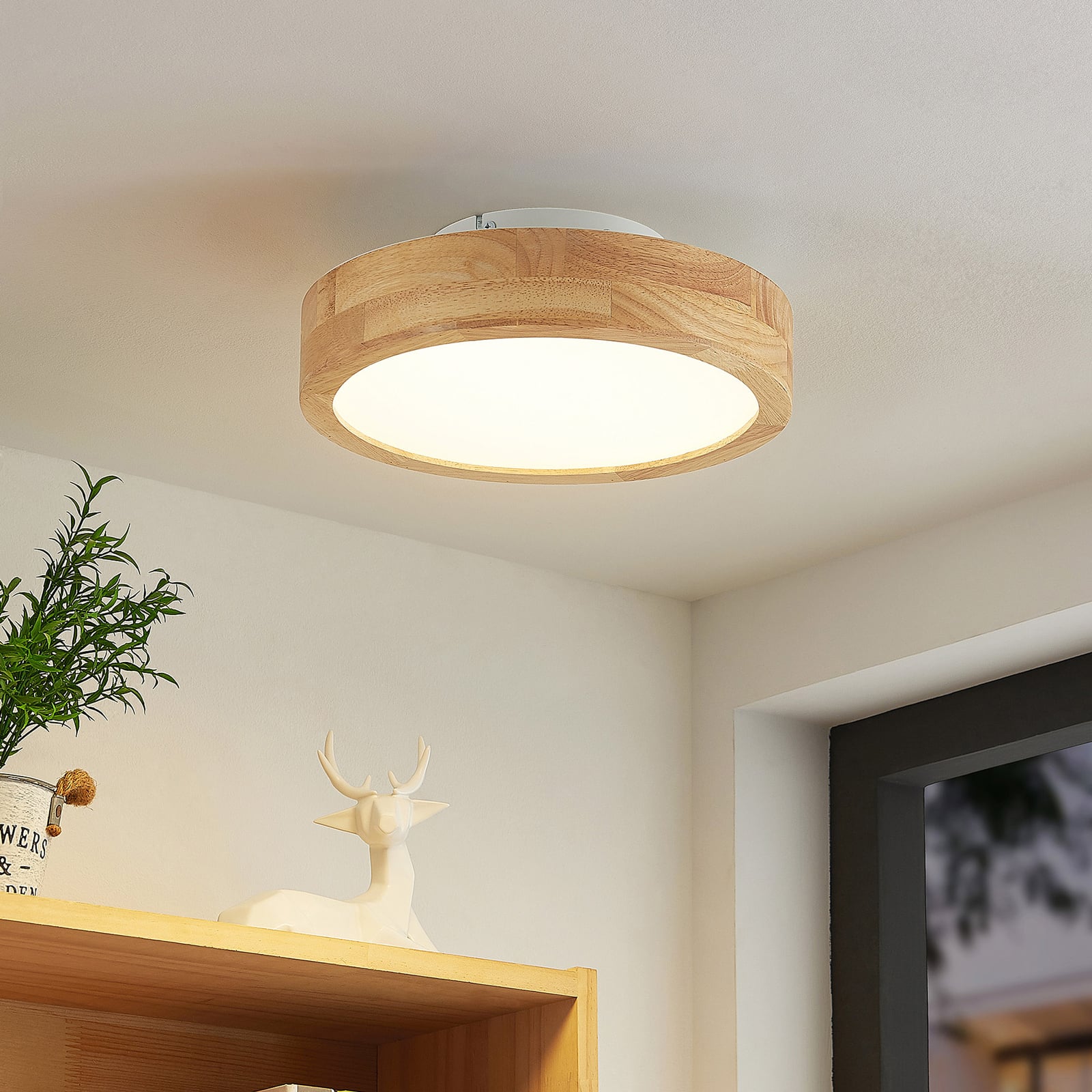 LED taklampe Lanira eik dimbar fjernkontroll CCT Ø30 cm bakside