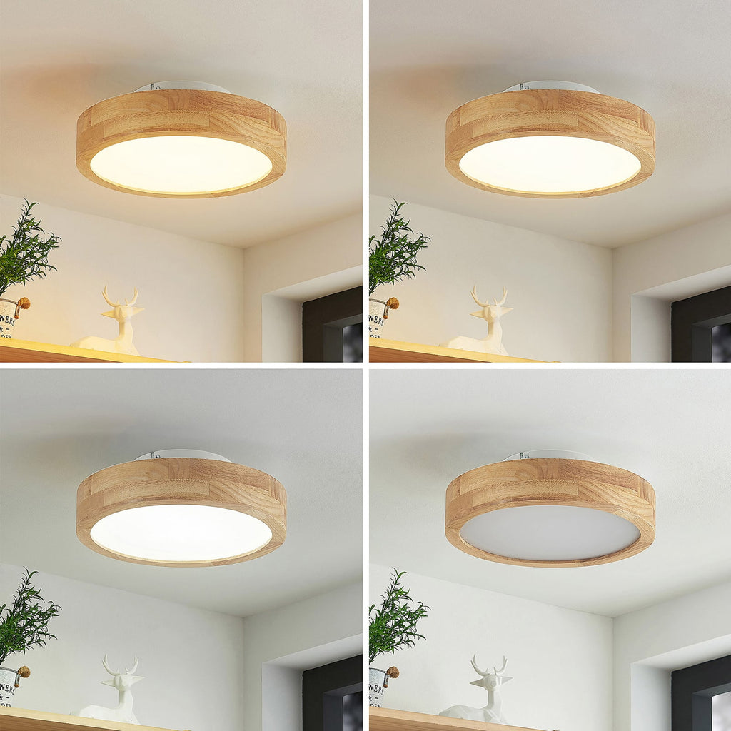 Detaljbilde av LED taklampe Lanira eik dimbar fjernkontroll