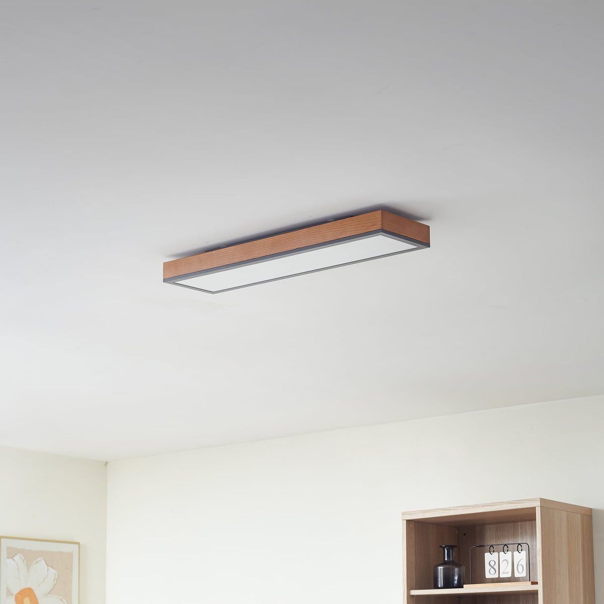Detalj av LED taklampe Laviona grafitt/tre 80x20 cm