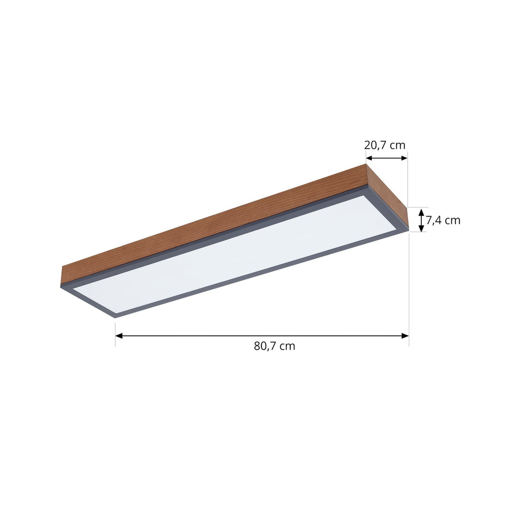 Nærbilde av LED taklampe Laviona grafitt/tre 80x20 cm