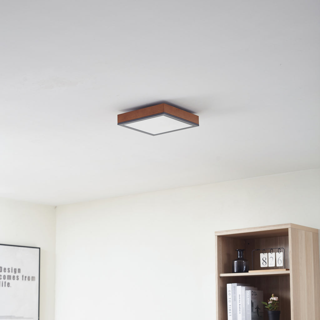 Detalj av LED taklampe Laviona kvadratisk grafitt/tre 30x30 cm 9W