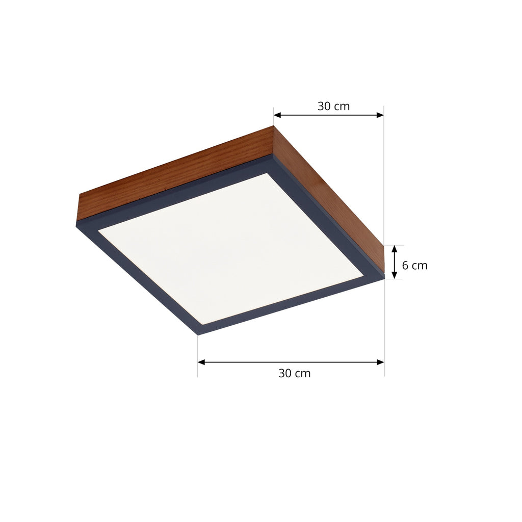 Nærbilde av LED taklampe Laviona kvadratisk grafitt/tre 30x30 cm 9W