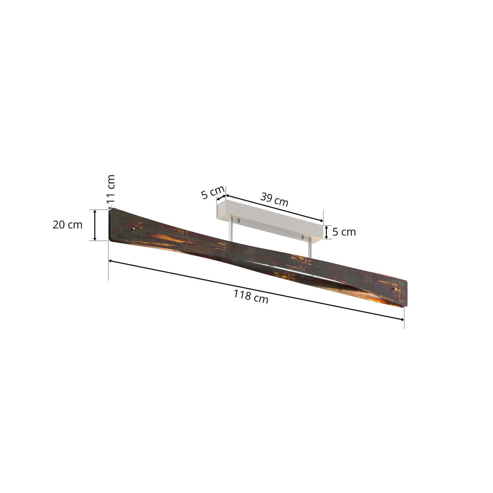LED taklampe Lian gull oksidert 118 cm dimbar Quitani på vegg