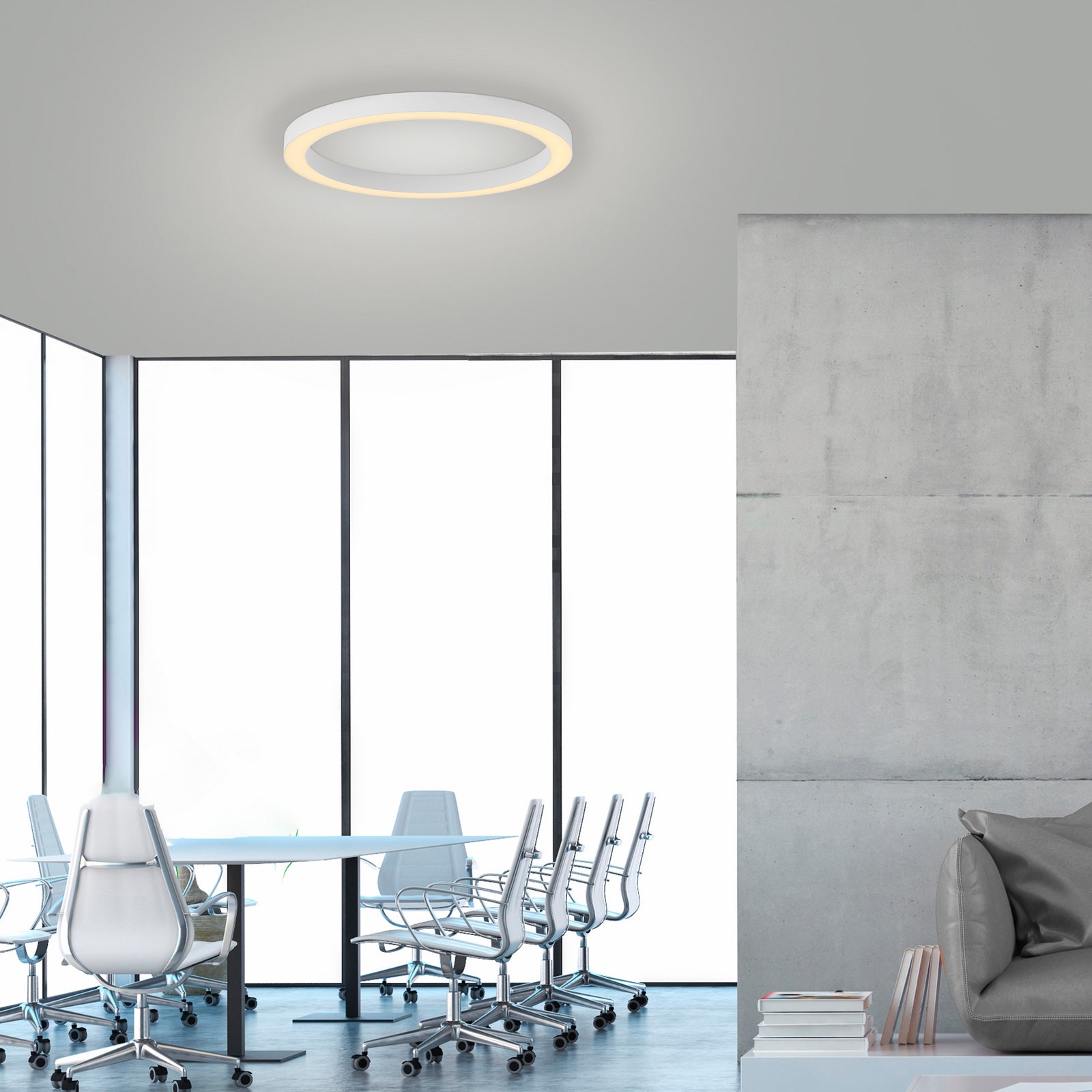 LED taklampe Lines CCT dimbar Ø50 cm hvit fjernkontroll montert i stue