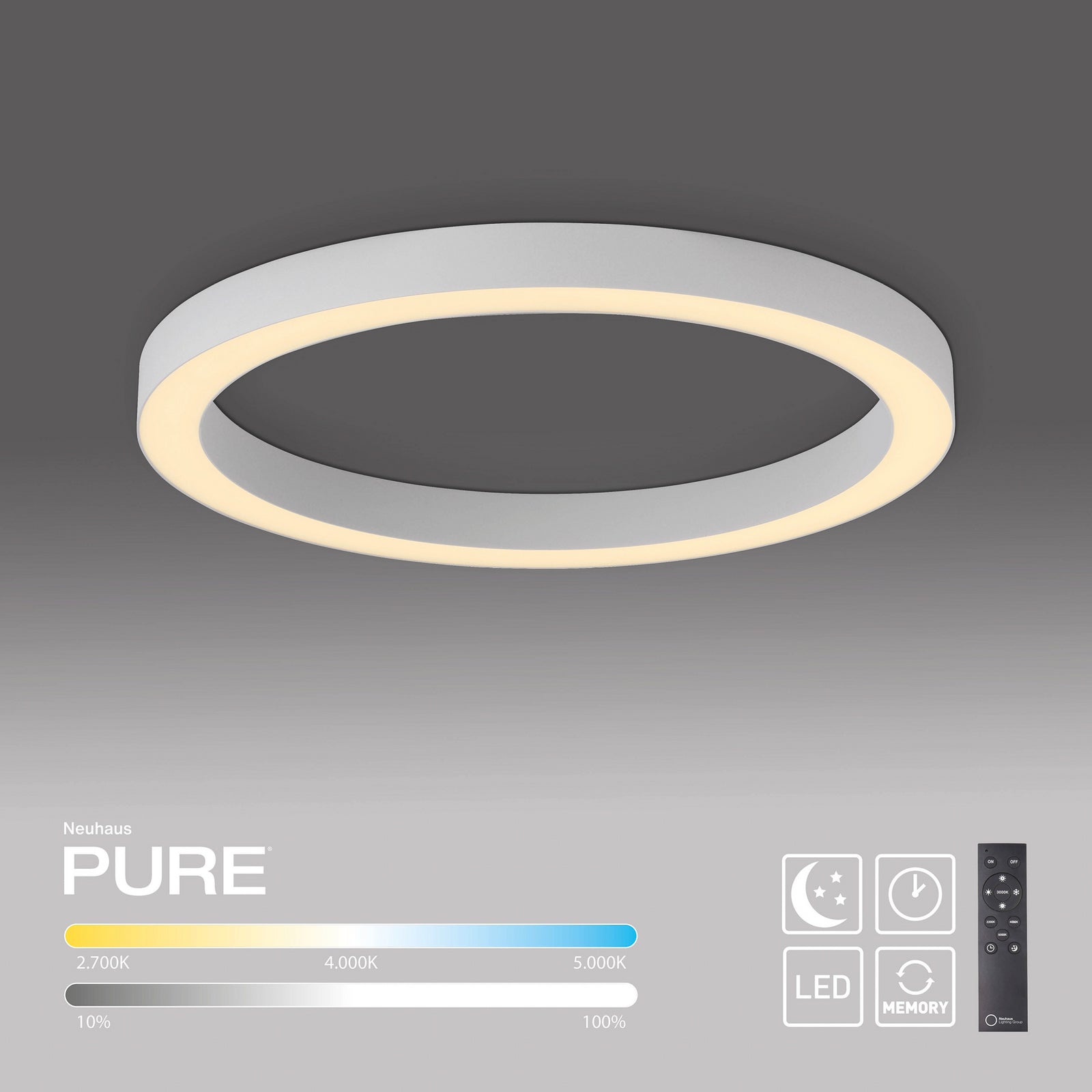 LED taklampe Lines CCT dimbar Ø50 cm hvit fjernkontroll materialdetalj