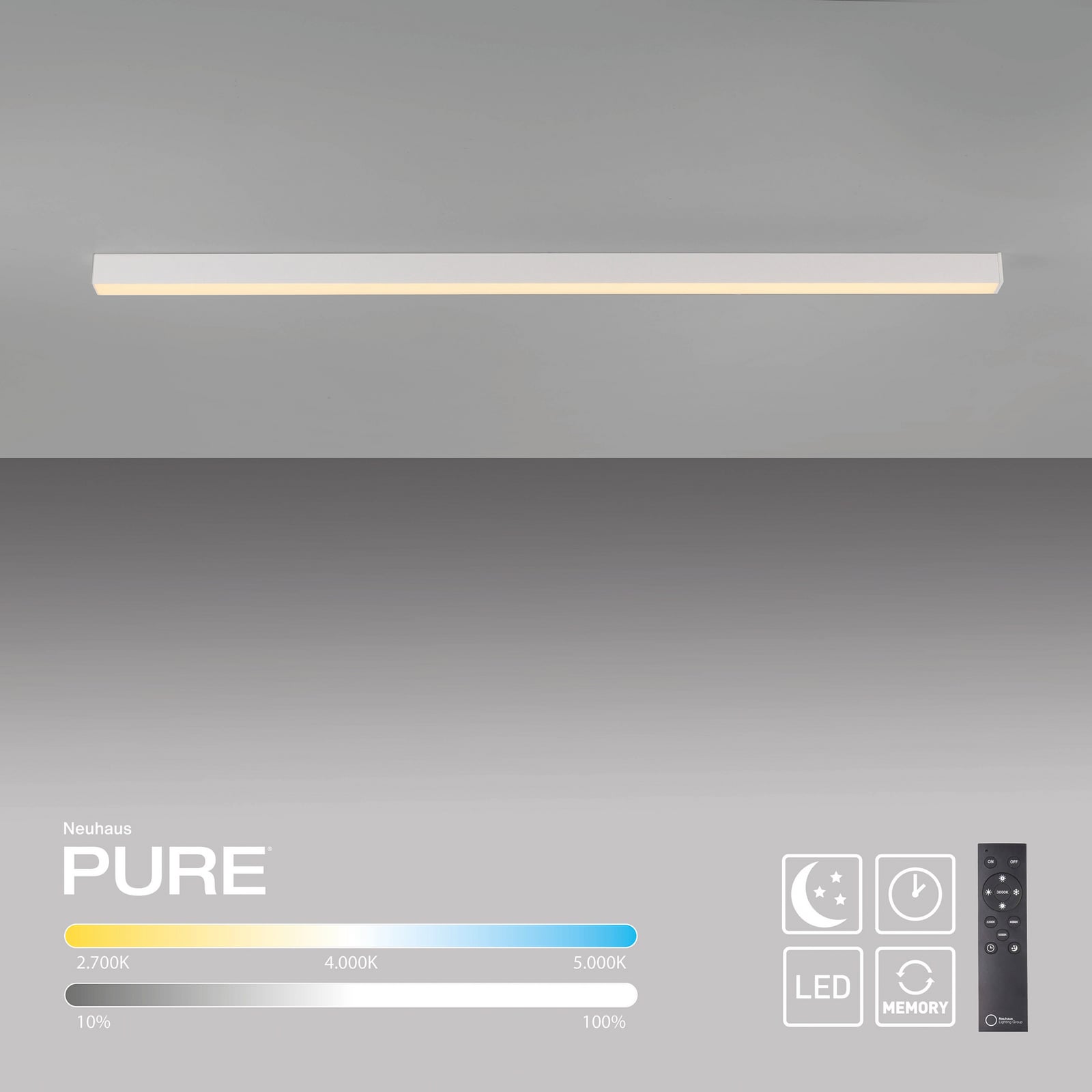 LED taklampe Lines dimbar 110 cm hvit CCT med dimmefunksjon