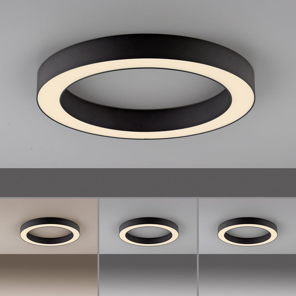 Nærbilde av LED taklampe Lines dimbar CCT Ø35 cm grafitt med fjernkontroll