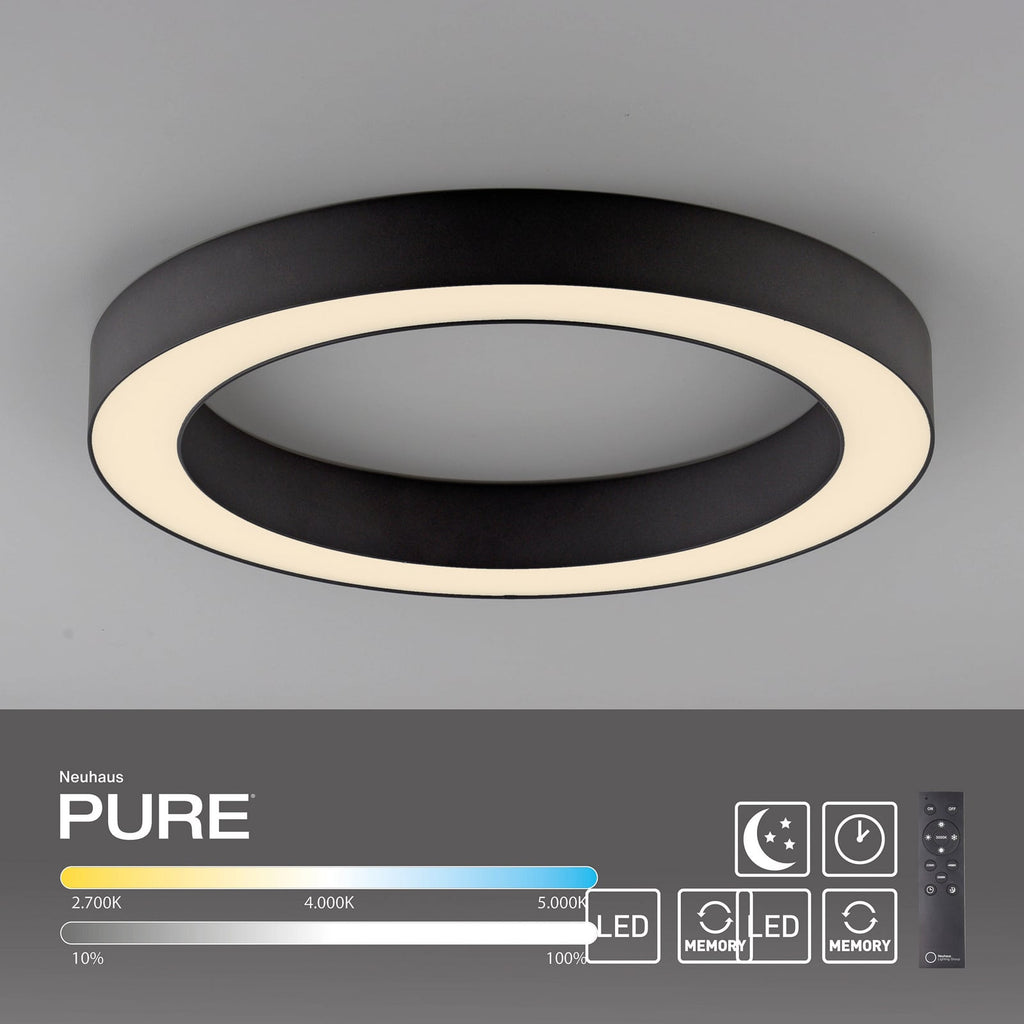 LED taklampe Lines dimbar CCT Ø35 cm grafitt med fjernkontroll underlys