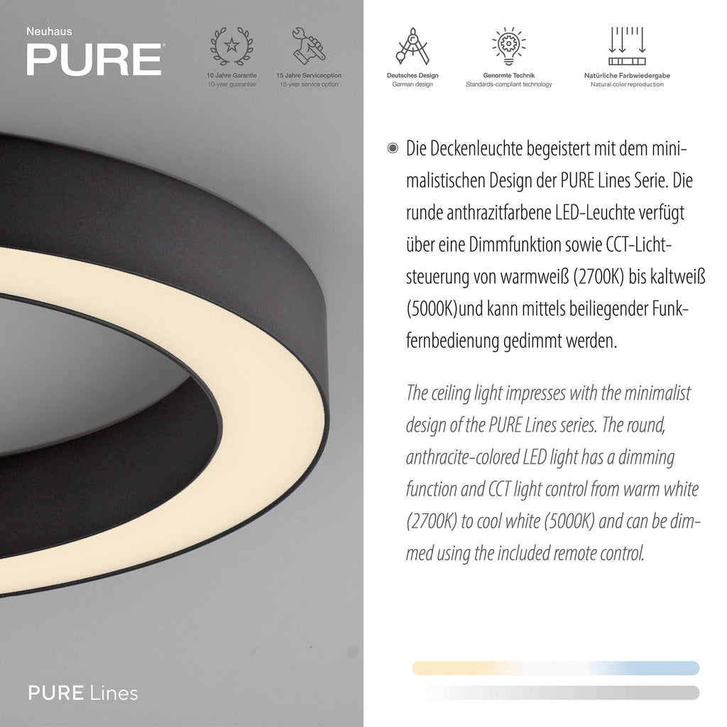 LED taklampe Lines dimbar CCT Ø35 cm grafitt med fjernkontroll fjernkontroll detalj
