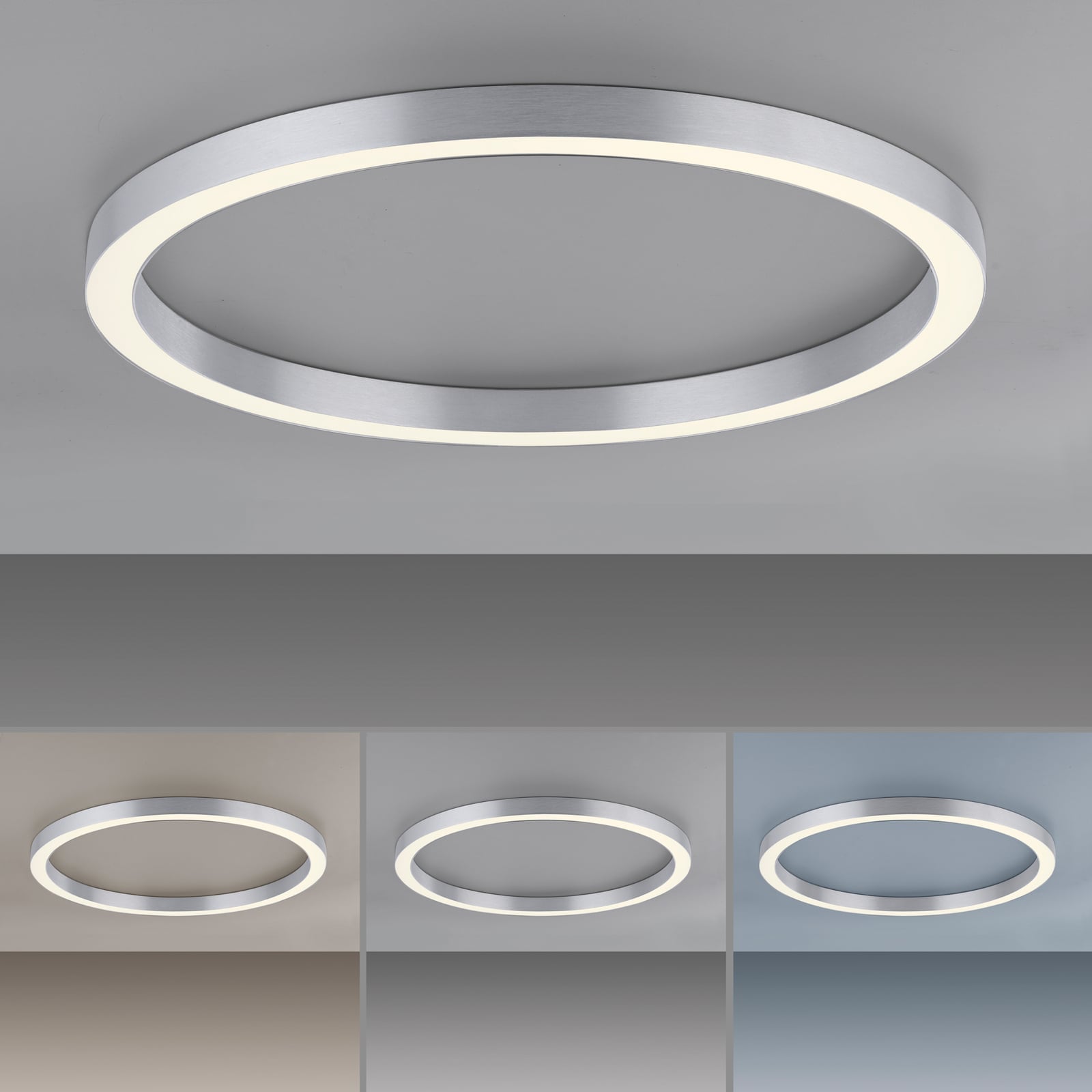 LED taklampe Lines Round dimbar CCT Ø70 cm sølv nærbilde av fjernkontroll