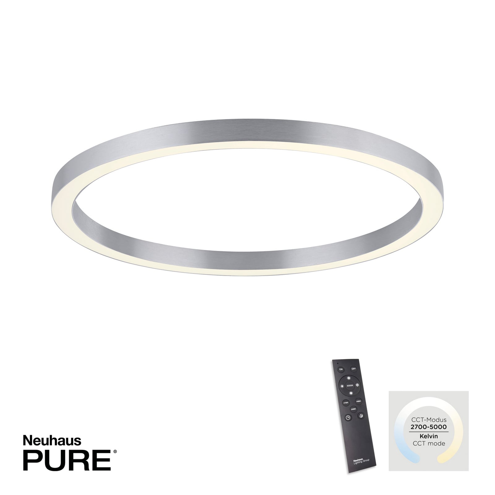 LED taklampe Lines Round dimbar CCT Ø70 cm sølv sideprofil
