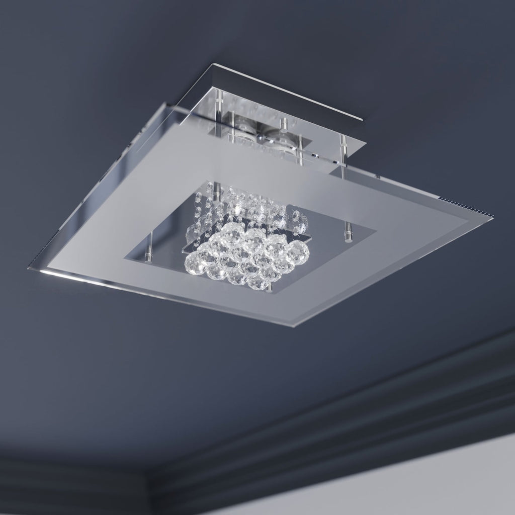 LED taklampe Lisandra krystallglass krom 42 cm IP44 detalj av krystallglass