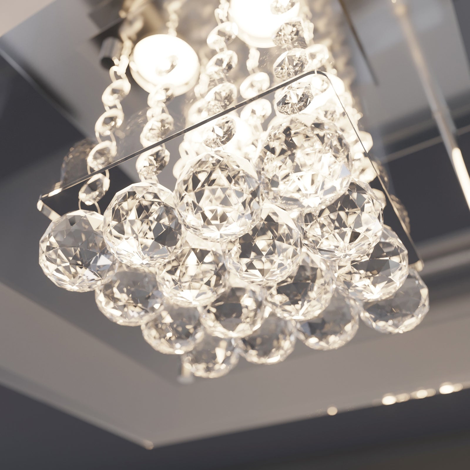 LED taklampe Lisandra krystallglass krom 42 cm IP44 montert i rom