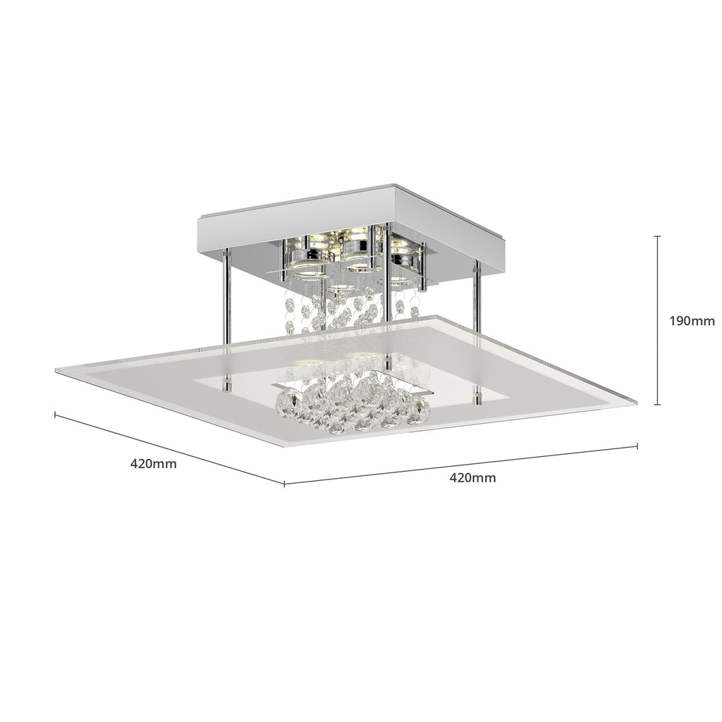 LED taklampe Lisandra krystallglass krom 42 cm IP44 sideprofil