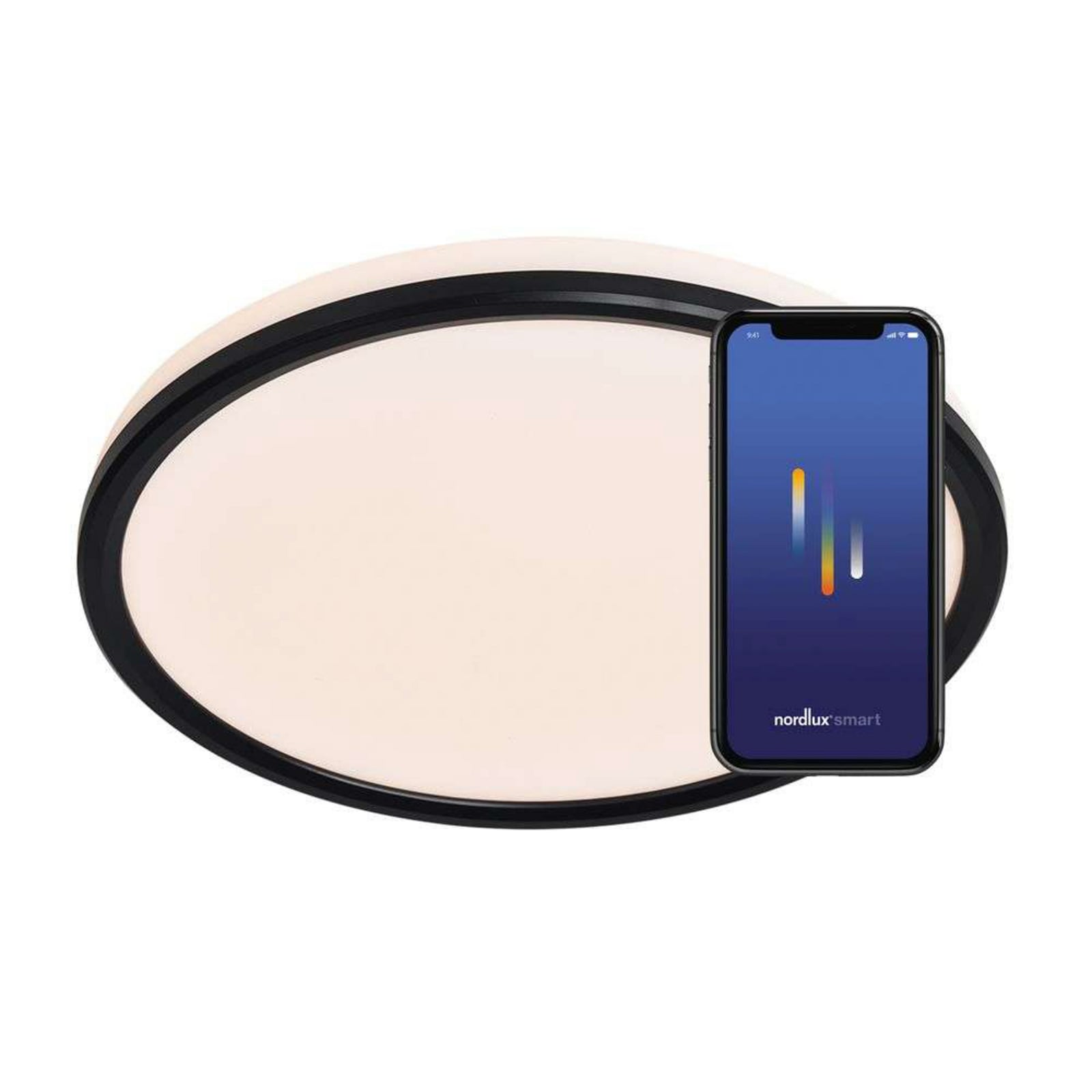 LED taklampe Liva Smart dimbar CCT RGB Ø36 cm IP54 svart detalj