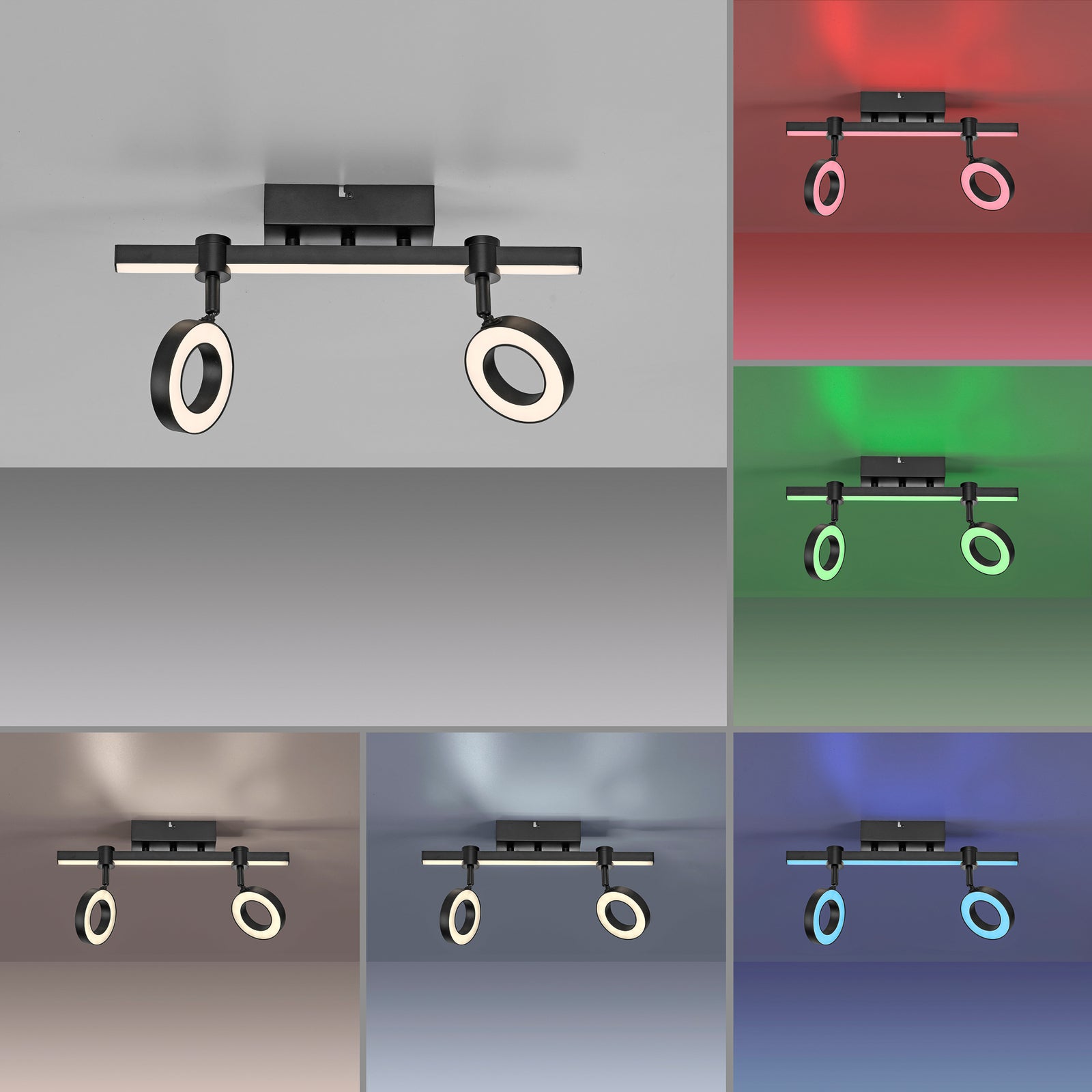 LED taklampe LOLAsmart Bileda 2-lys RGBW svart app-styring