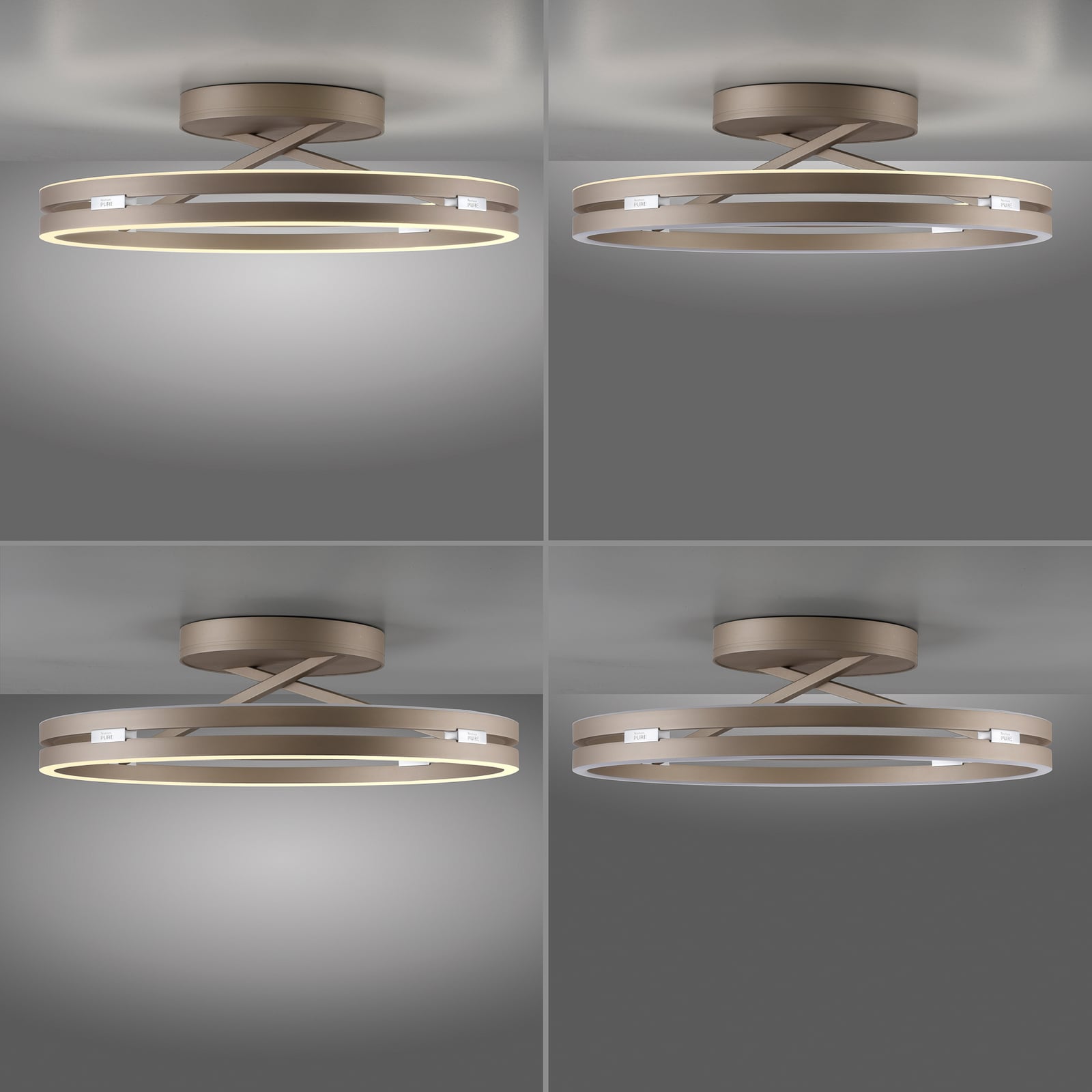 LED taklampe Loop ringformet bronse Ø60 cm CCT dimbar med lys på