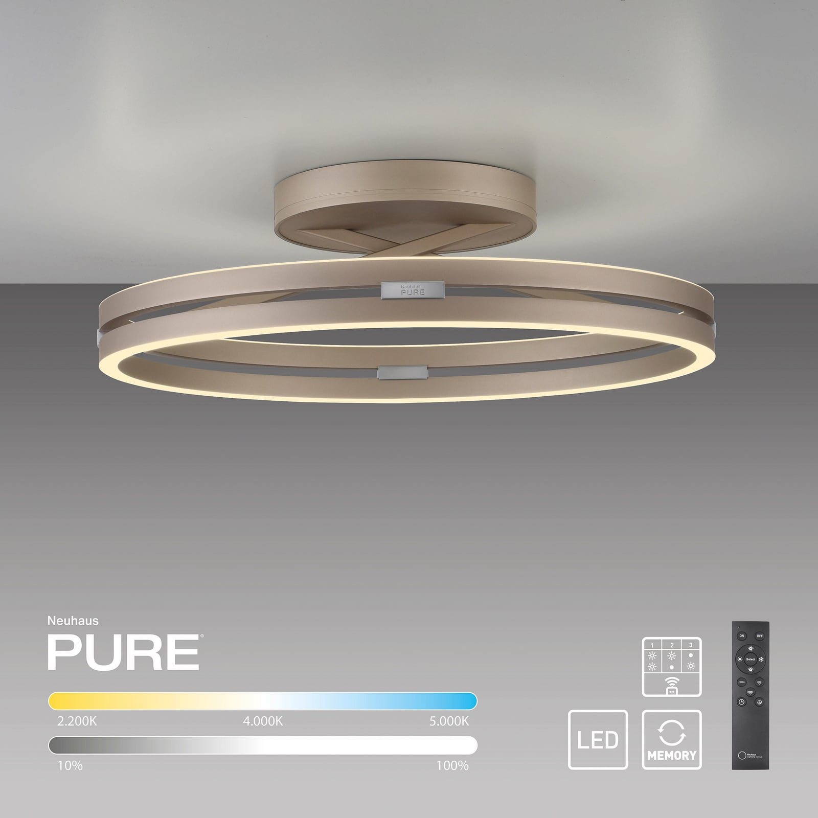 Sideprofil av LED taklampe Loop ringformet bronse Ø60 cm CCT dimbar