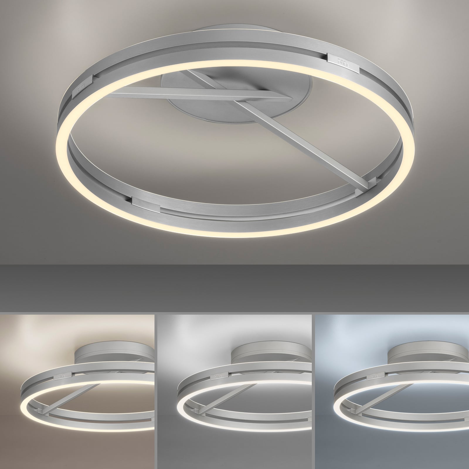 Sideprofil av LED taklampe Loop ring dimbar Ø60 cm aluminium CCT - PURE