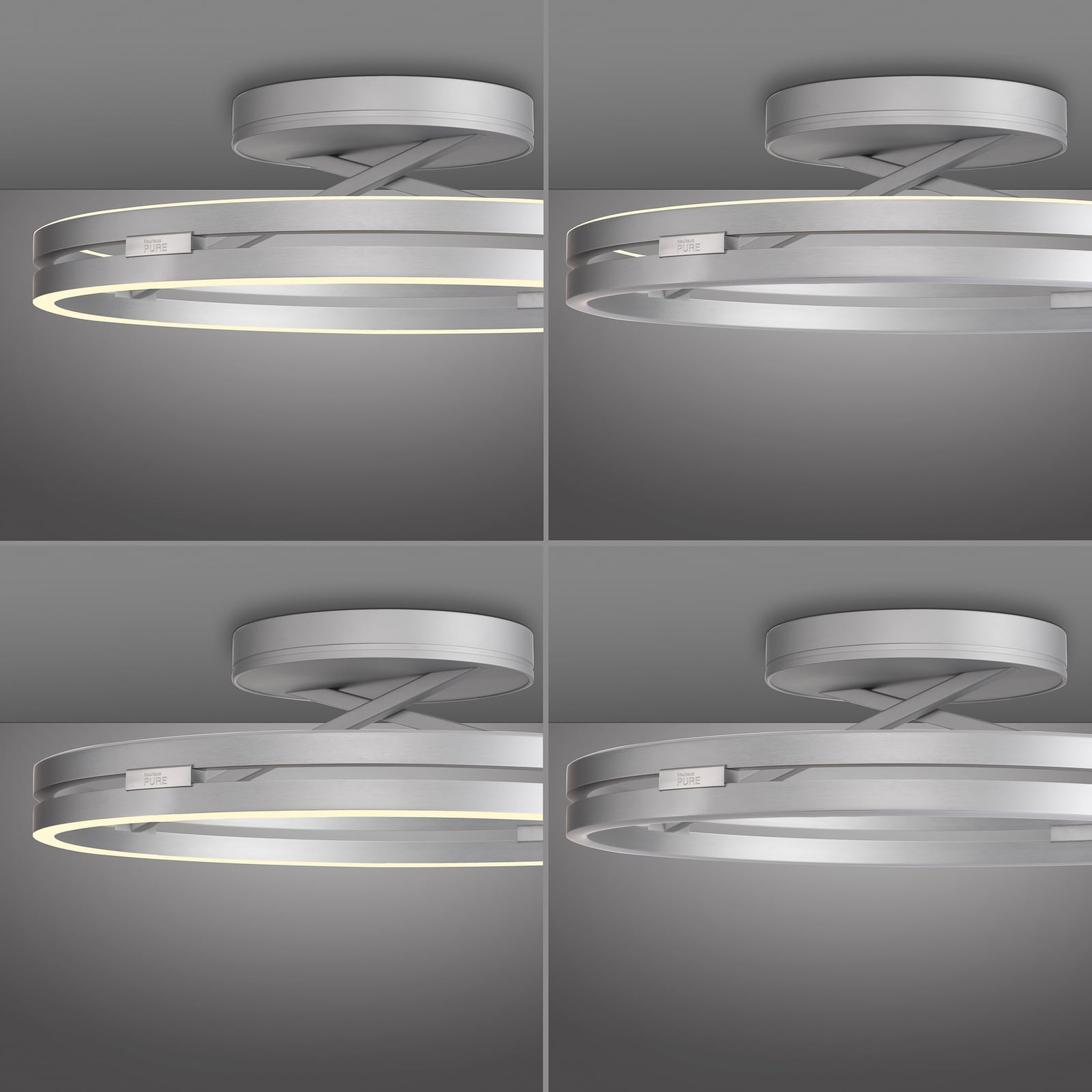 LED taklampe Loop ring dimbar Ø60 cm aluminium CCT - PURE med lys på