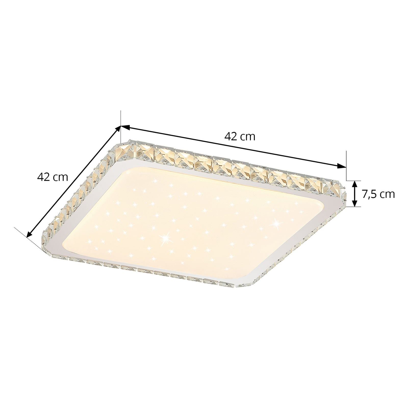 Nærbilde av krystallperler på LED taklampe Lorand