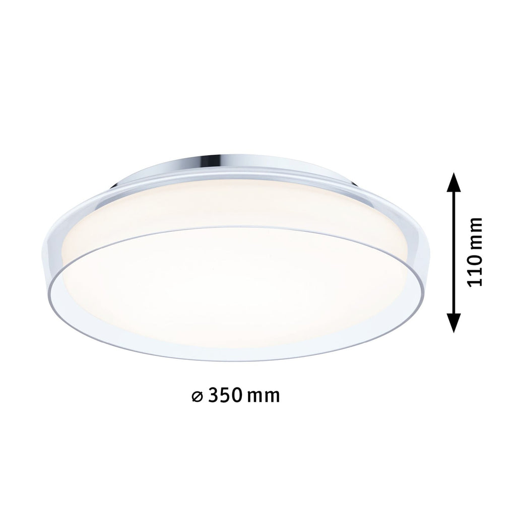 Detalj av LED taklampe Luena krom glass Ø35 cm varmhvit IP44