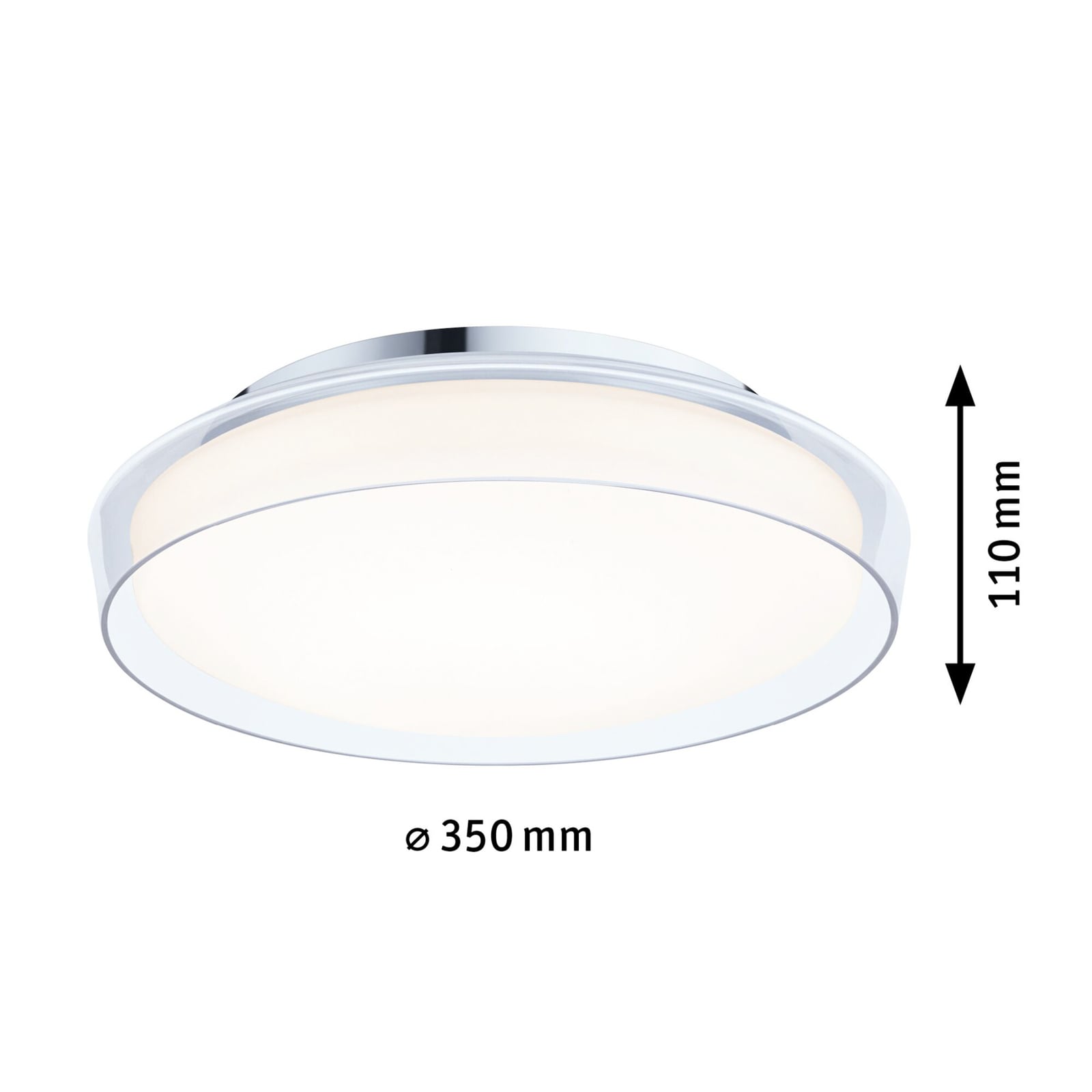 Detalj av LED taklampe Luena krom glass Ø35 cm varmhvit IP44