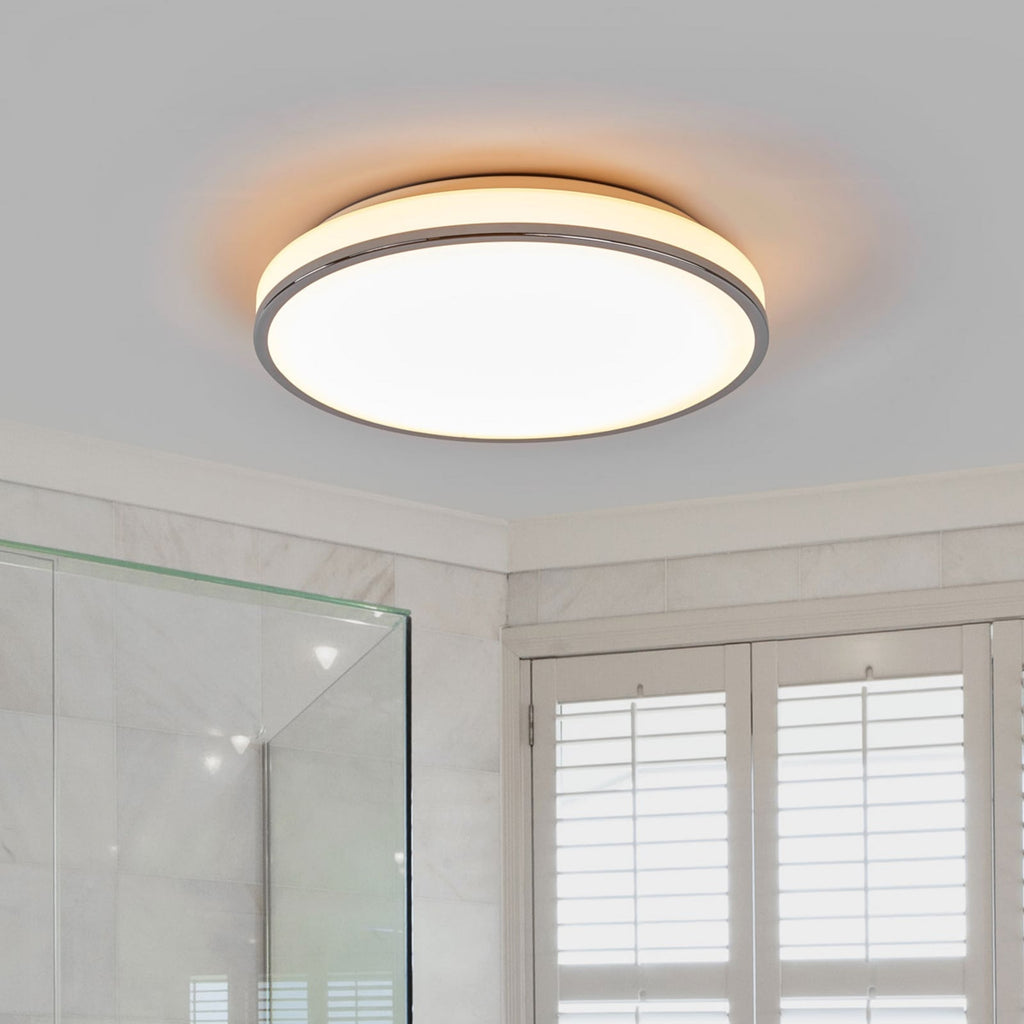 LED taklampe Lyss krom glass Ø40 cm forfra