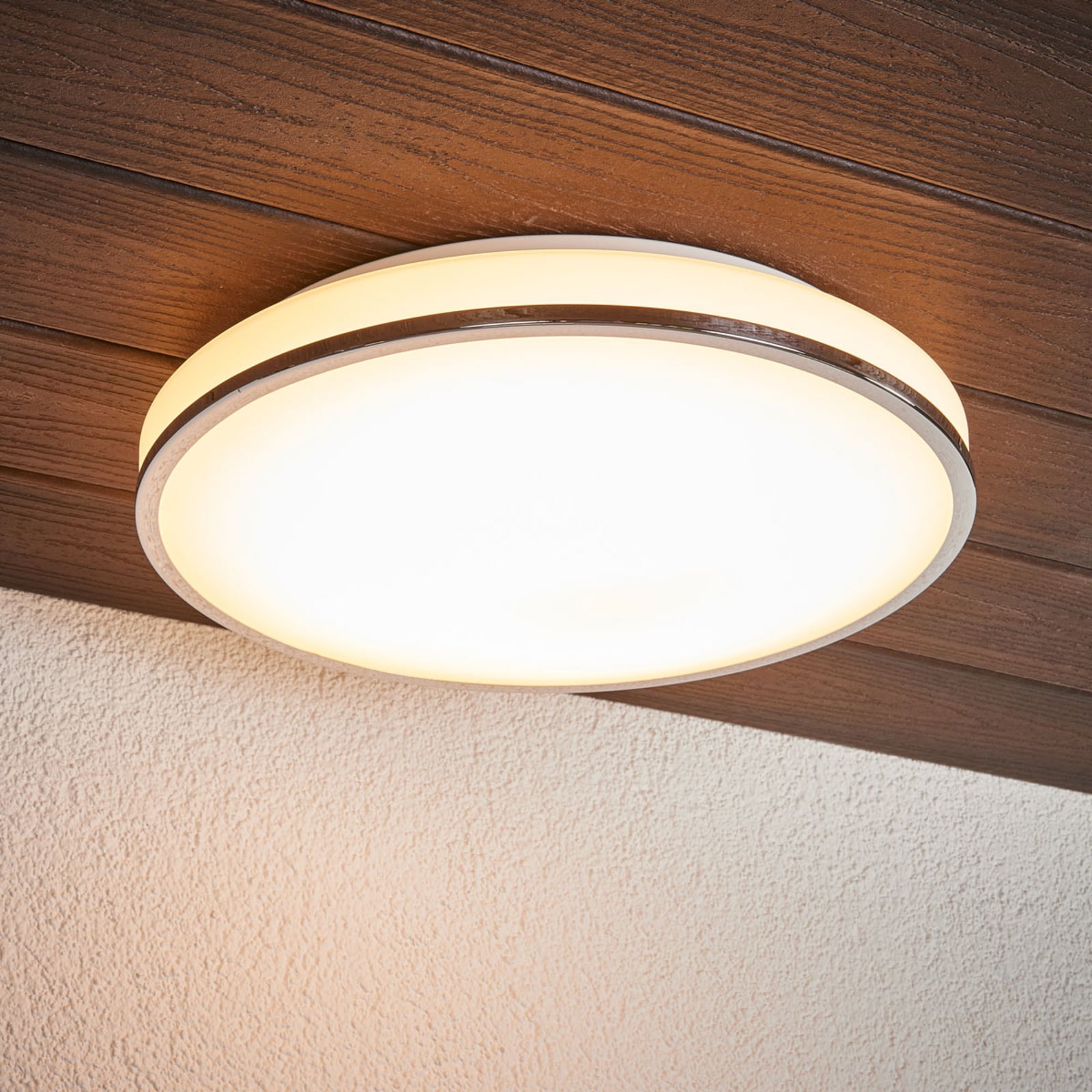 LED taklampe Lyss krom glass Ø40 cm detalj