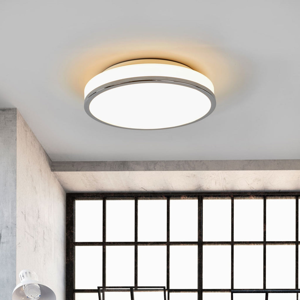 LED-taklampe Lyss krom og glass Ø28 cm IP44 bakside