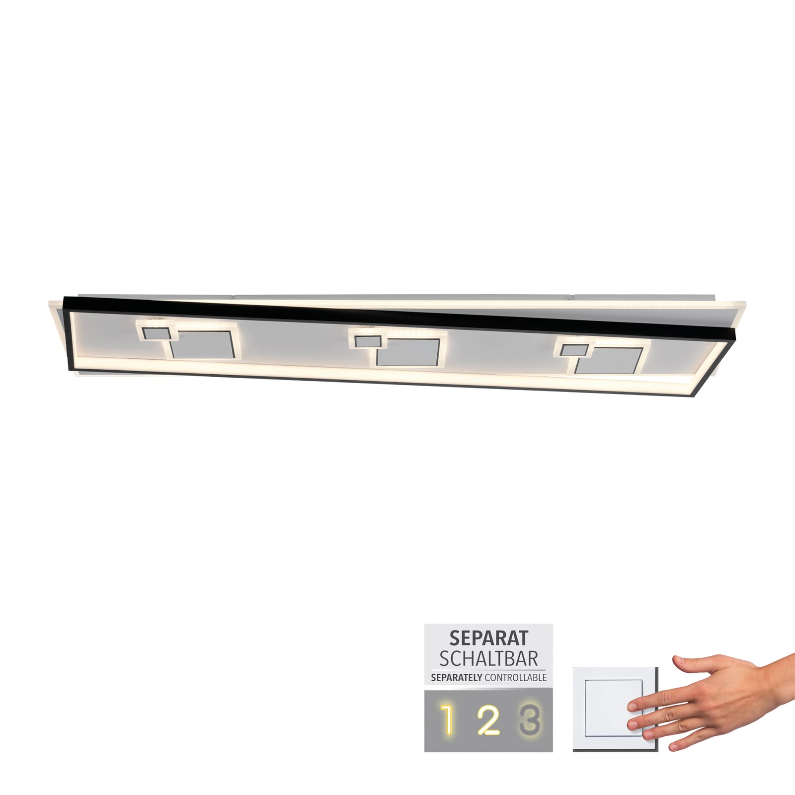 LED taklampe Mailak svart aluminium nærbilde av bryter
