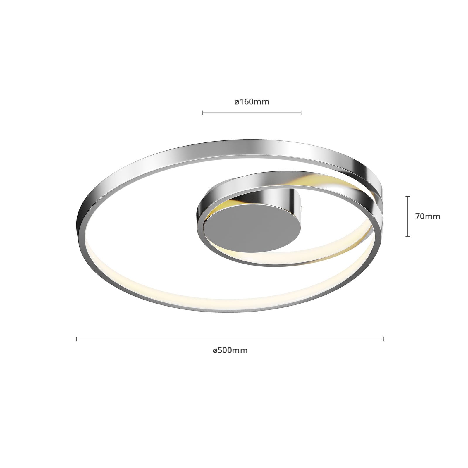 LED taklampe Maire dimbar krom aluminium Ø50 cm 26W - Lucande